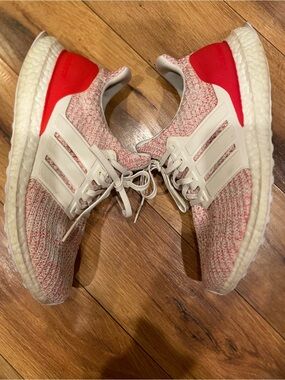 Adida Ultra Boost 4.0 Red and White Knit Running Shoes